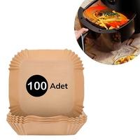 100 Adet Air Fryer Pişirme Kağıdı Tek Kullanımlık  Gıda Yağlı Kağıdı Kare Tabak Model
