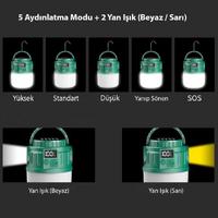24 LED 5 AYDINLATMA MODU + 2 YAN IŞIK (BEYAZ / SARI) 1200 MAH SOLAR KAMP LAMBASI V65-3