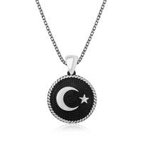 925 Ayar Gümüş Ay Yıldız Erkek Gümüş Kolye T4403