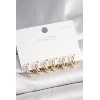 925 Ayar Gümüş Çivi Pirinç Gold Renk İşlemeli Halka Model Kadın Küpe Seti - BKP10411