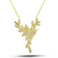 925 Ayar Gümüş Gold Daldaki Kelebek Kadın Kolye T7719