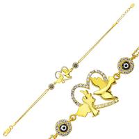 925 Ayar Gümüş Gold Kalpli Güvercin Bileklik BR0460175