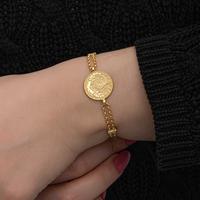 925 Ayar Gümüş Gold Kaplama Tuğralı Kadın Bileklik T8654