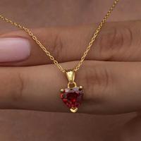 925 Ayar Gümüş Gold Kırmızı Taşlı Kalpli Kadın Kolye T8325