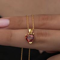 925 Ayar Gümüş Gold Kırmızı Taşlı Kalpli Kadın Kolye T8325