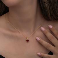 925 Ayar Gümüş Gold Kırmızı Taşlı Kalpli Kadın Kolye T8325