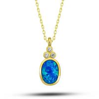 925 Ayar Gümüş Gold Mavi Opal Taşlı Ananas Kadın Kolye T7731