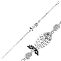 925 Ayar Gümüş Kalpli Balık Bileklik BR0460174