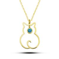 925 Ayar Gümüş Mart Ayı Doğum Taşı Kedi Kadın Kolye T8397