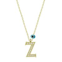 925 Ayar Gümüş Nazar Gold Z Harfi Kadın Gümüş Kolye T6802