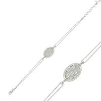 925 Ayar Gümüş Oval Beyaz Taşlı Bileklik BR0460299