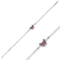 925 Ayar Gümüş Pembe Kelebek Bileklik BR0460316
