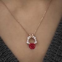 925 Ayar ​​Gümüş Rose Kırmızı Gül Kolye T5205