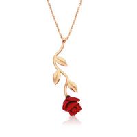 925 Ayar Gümüş Rose Kırmızı Gül Kolye T4107