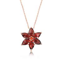 925 Ayar Gümüş Rose Kırmızı Lotus Çiçeği Kolye T5017