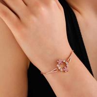 925 Ayar Gümüş Rose Pembe Çiçek Kadın Bileklik T7991