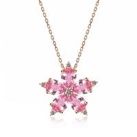 925 Ayar Gümüş Rose Pembe Kamelya Çiçeği Kolye T5180