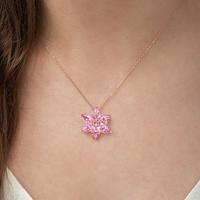 925 Ayar Gümüş Rose Pembe Lotus Çiçeği Kolye T4998