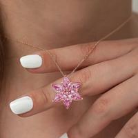 925 Ayar Gümüş Rose Pembe Lotus Çiçeği Kolye T4998
