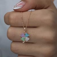 925 Ayar Gümüş Rose Renkli Taşlı Yonca Kadın Gümüş Kolye T6919