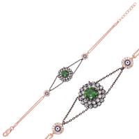 925 Ayar Gümüş Rose Yeşil Taşlı Otantik Bileklik BR0460467