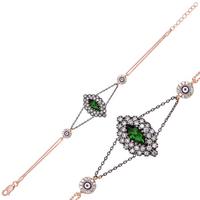 925 Ayar Gümüş Rose Yeşil Taşlı Otantik Bileklik BR0460469
