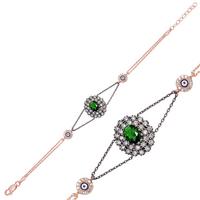 925 Ayar Gümüş Rose Yeşil Taşlı Otantik Bileklik BR0460470