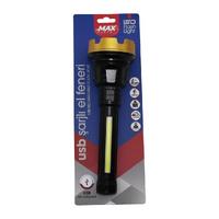 BÜYÜK=24CM 2İN1= OSL LED - COB LED USB ŞARJLI EL FENERİ 3-KADEME IŞIK - FLAŞÖR ŞARJ GÖSTERGE