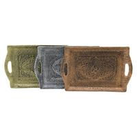 DİKDÖRTGEN   ESKİTME YALDIZLI  ANTİK TEPSİ KULPLU  SARI - GÜMÜŞ - BAKIR   29X38.5CM