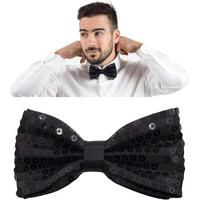 Gece Işıltısı Siyah Payetli Pullu Papyon 7x2 cm