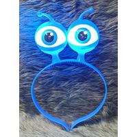 Led Işıklı &amp;amp; Pilli 3 Farklı Modda Yanan Uzaylı Göz Parti Tacı Mavi Renk 18x12 cm
