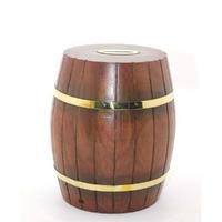 Pirinç Ahşap Fıçı Kumbara 18 Cm (Esk-WB536)